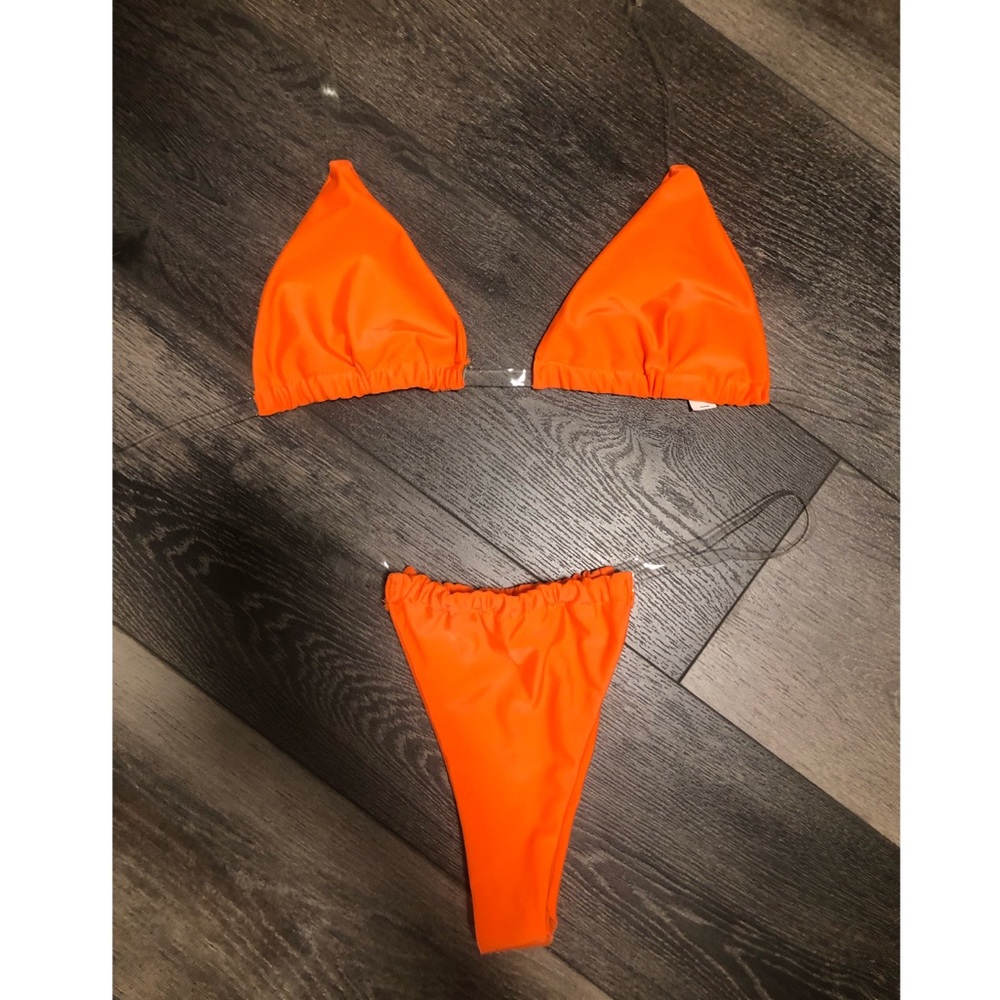 Bright orange clear strap bikini